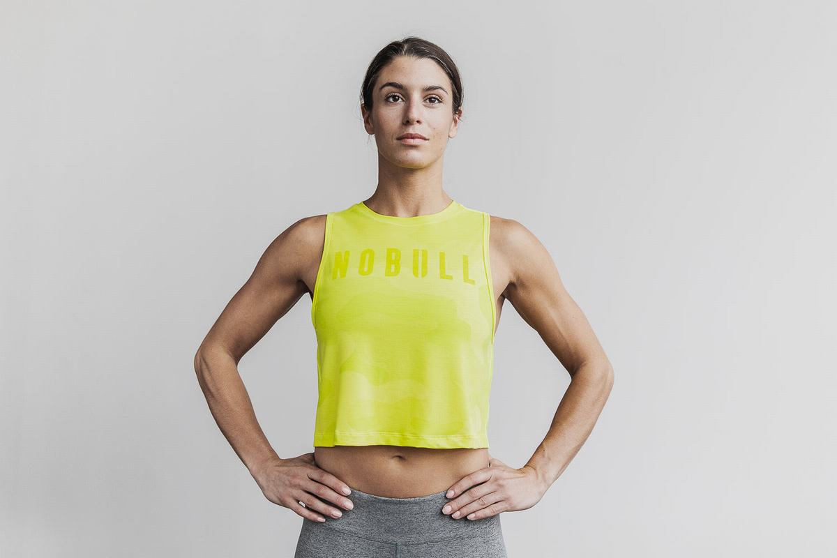 Nobull Muscle Neon Women\'s Tank Tops Yellow Camo | Australia (BU1092)